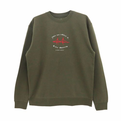 LOOP HOLE CREW SWEAT ループホール トレーナー FROM THE STREET ARMY GREEN スケートボード スケボー 