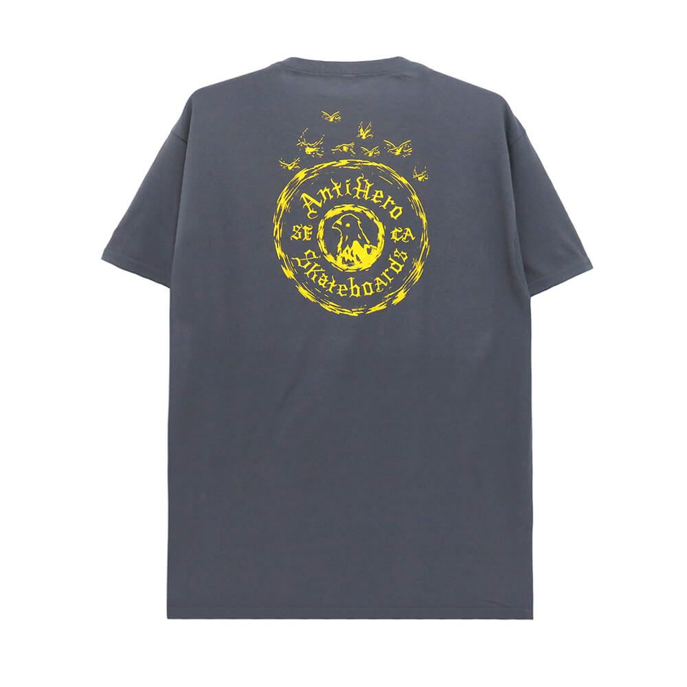 ANTIHERO T-SHIRT アンチヒーロー Tシャツ PIGEON MOTION POCKET CHARCOAL/YELLOW スケートボード スケボー 