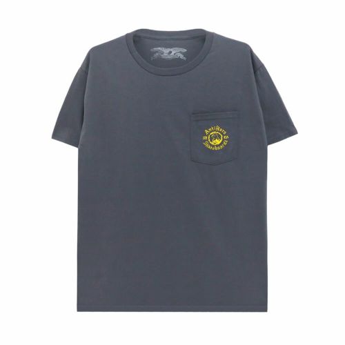 ANTIHERO T-SHIRT アンチヒーロー Tシャツ PIGEON MOTION POCKET CHARCOAL/YELLOW スケートボード スケボー 1