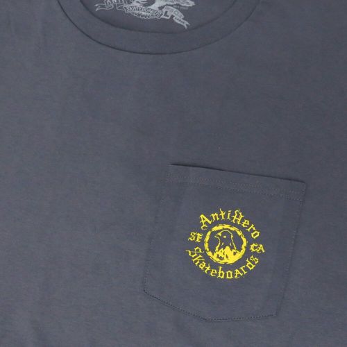 ANTIHERO T-SHIRT アンチヒーロー Tシャツ PIGEON MOTION POCKET CHARCOAL/YELLOW スケートボード スケボー 2