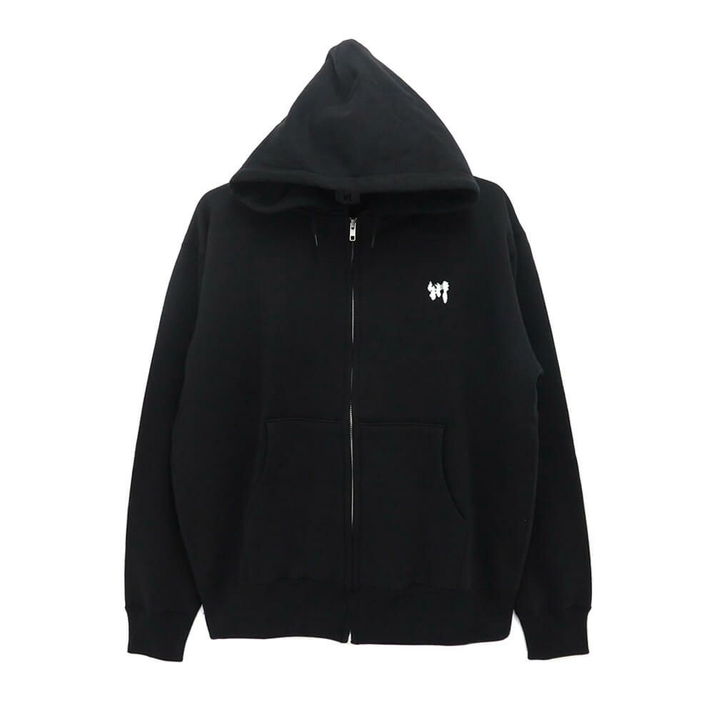 KAWA HOOD 川 パーカー 川 LOGO 1POINT ZIP BLACK/WHITE 刺繍ロゴ スケートボード スケボー 