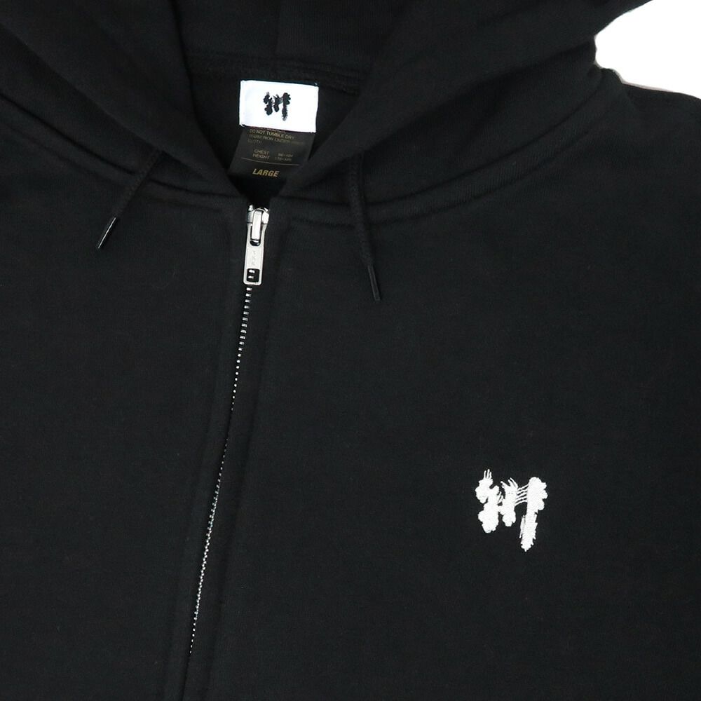 KAWA HOOD 川 パーカー 川 LOGO 1POINT ZIP BLACK/WHITE 刺繍ロゴ スケートボード スケボー 1