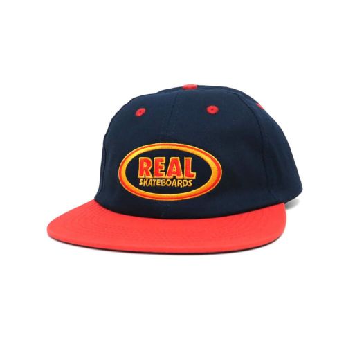 REAL CAP リアル キャップ OVAL EMB STRAPBACK NAVY/RED/YELLOW スケートボード スケボー 