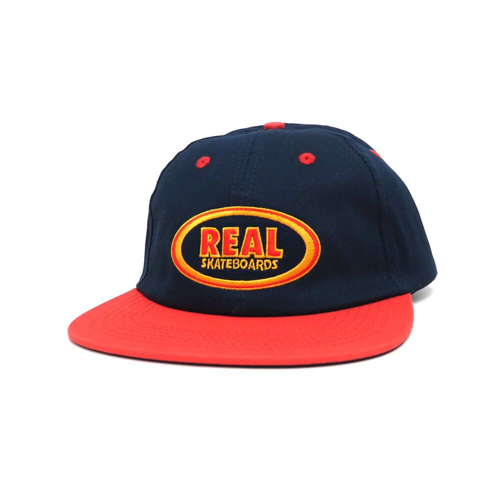 REAL CAP リアル キャップ OVAL EMB STRAPBACK NAVY/RED/YELLOW スケートボード スケボー 