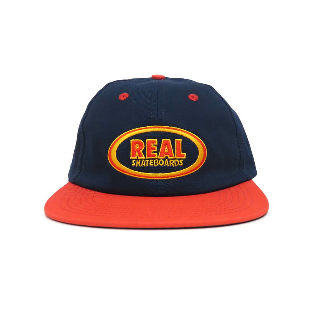 REAL CAP リアル キャップ OVAL EMB STRAPBACK NAVY/RED/YELLOW スケートボード スケボー 1