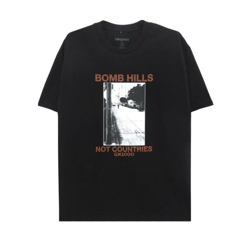 GX1000 T-SHIRT ジーエックス1000 Tシャツ BOMB HILLS NOT COUNTRIES BLACK/BROWN スケートボード スケボー 
