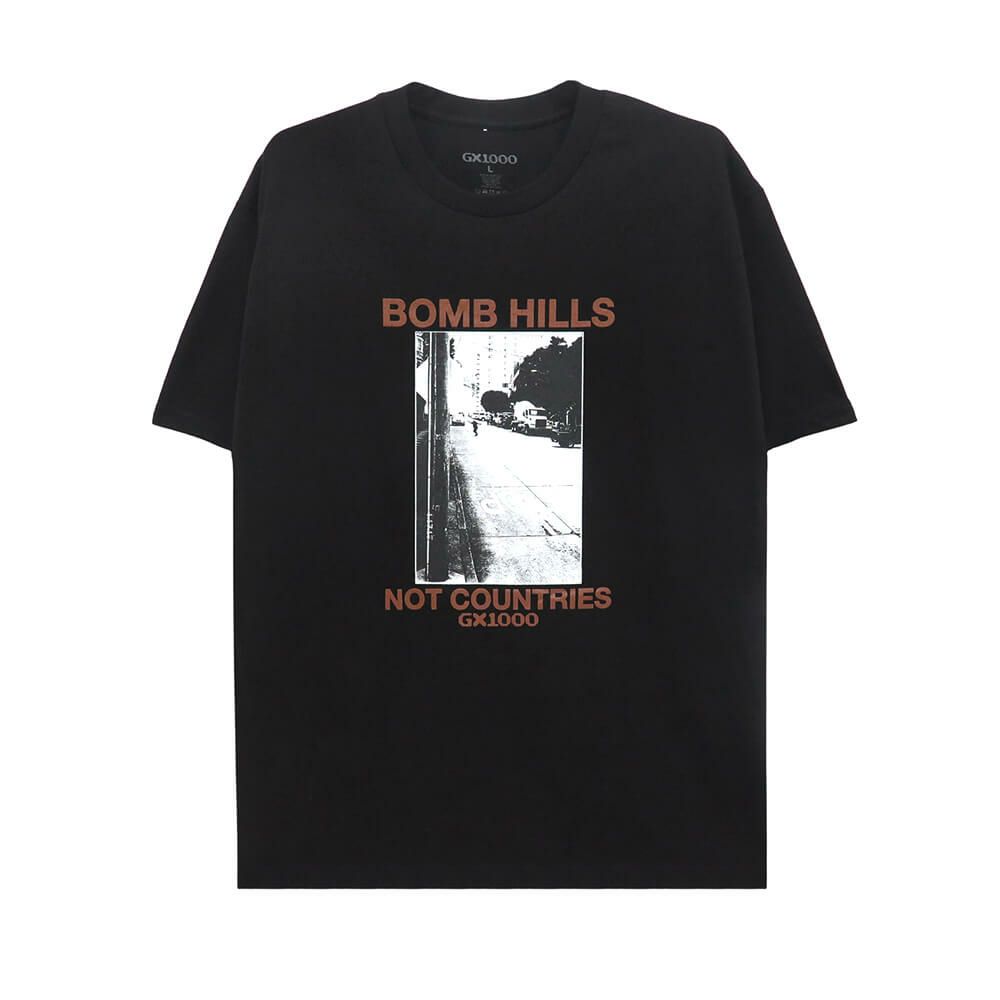 GX1000 T-SHIRT ジーエックス1000 Tシャツ BOMB HILLS NOT COUNTRIES BLACK/BROWN スケートボード スケボー 