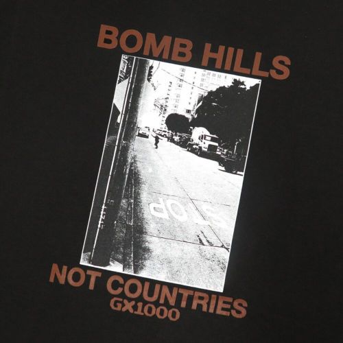 GX1000 T-SHIRT ジーエックス1000 Tシャツ BOMB HILLS NOT COUNTRIES BLACK/BROWN スケートボード スケボー 1