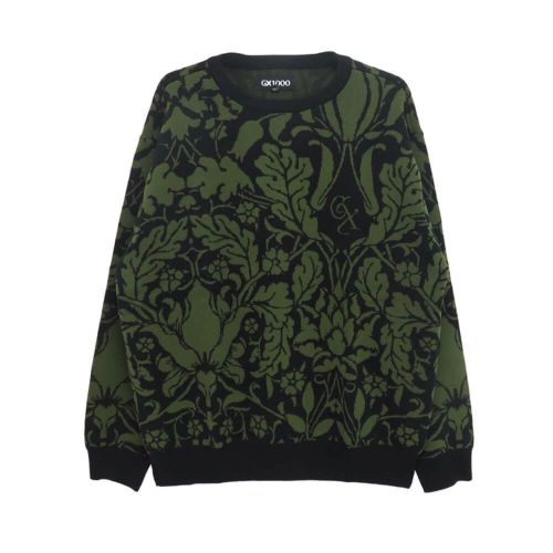  GX1000 CREW SWEATER ジーエックス1000 トレーナー・セーター JACQUARD KNIT FLORAL SWEATER BLACK スケートボード スケボー 