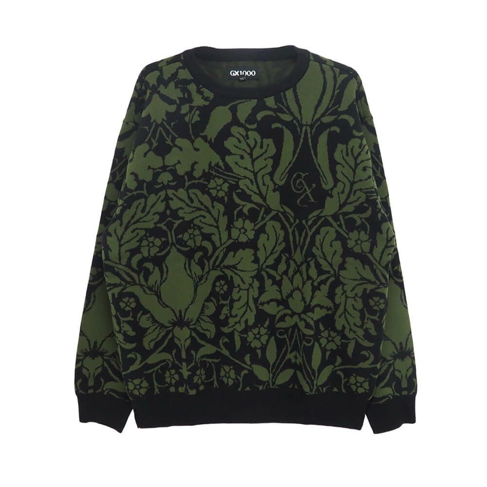  GX1000 CREW SWEATER ジーエックス1000 トレーナー・セーター JACQUARD KNIT FLORAL SWEATER BLACK スケートボード スケボー 