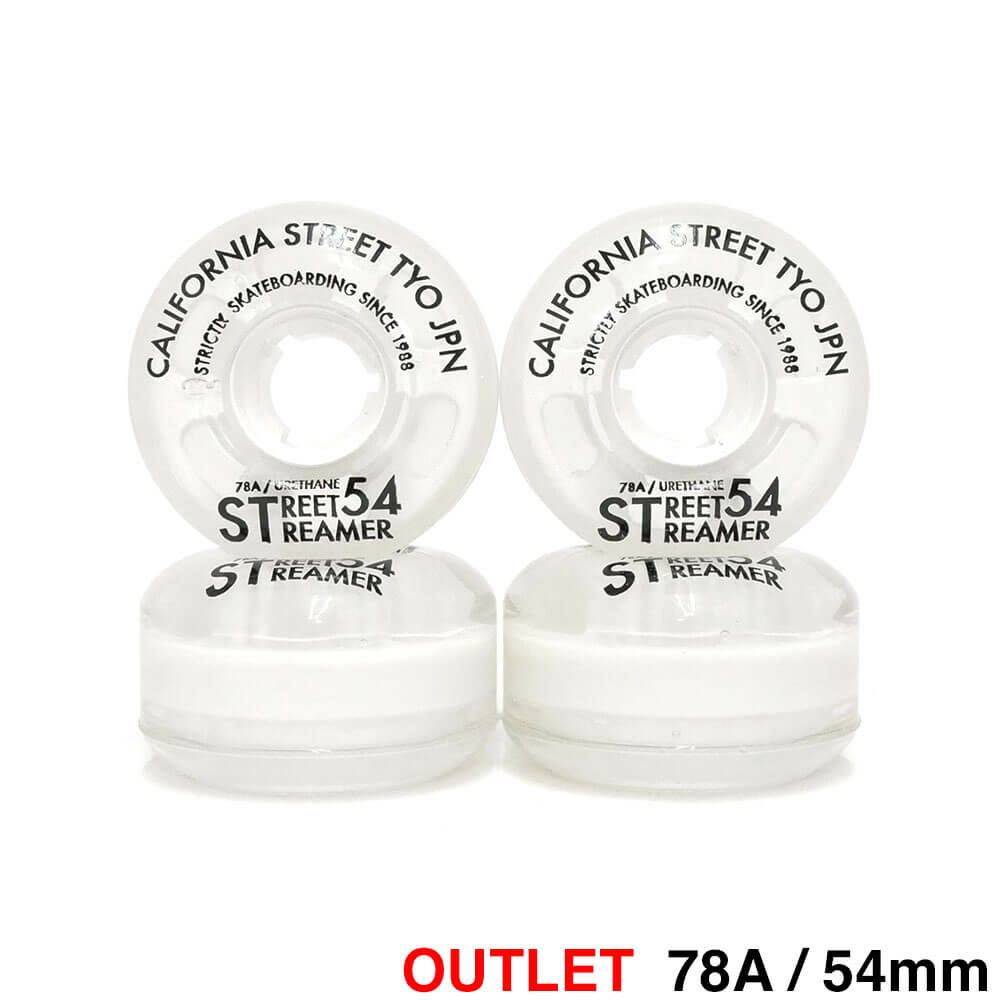 （アウトレット価格 4,400円 → 3,490円）CALIFORNIA STREET WHEEL カリフォルニアストリート ソフトウィール（クルーザー） STREET STREAMER CLEAR（78A）白クリア 54mm 黄ばみ スケートボード スケボー　1