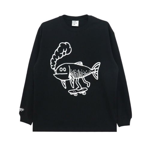 CHAOS FISHING CLUB LONG SLEEVE カオスフィッシングクラブ ロングスリーブTシャツ OSAKANA KUN BLACK スケートボード スケボー 