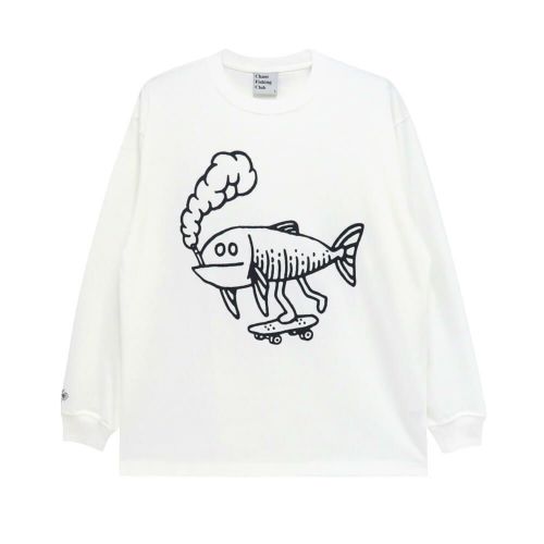 CHAOS FISHING CLUB LONG SLEEVE カオスフィッシングクラブ ロングスリーブTシャツ OSAKANA KUN WHITE スケートボード スケボー 
