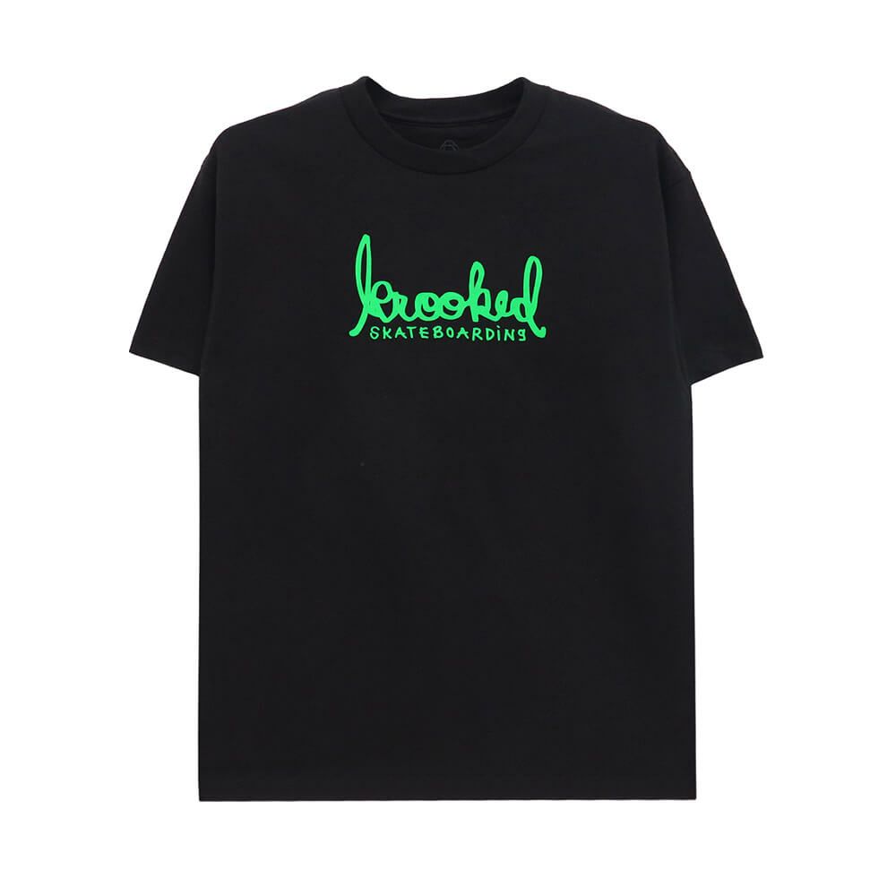 KROOKED T-SHIRT クルキッド Tシャツ SKRIPT BLACK/GREEN スケートボード スケボー 
