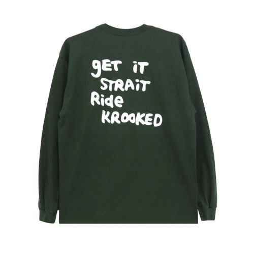 KROOKED LONG SLEEVE クルキッド ロングスリーブTシャツ STRAIT EYES FOREST GREEN/WHITE スケートボード スケボー 