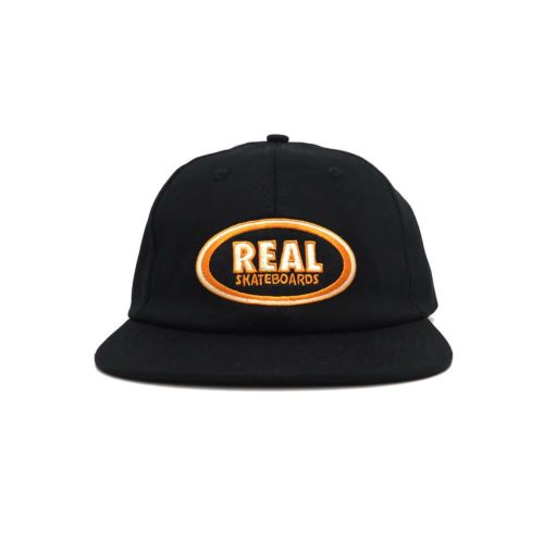 REAL CAP リアル キャップ OVAL EMB STRAPBACK BLACK/CREAM/ORANGE スケートボード スケボー 1