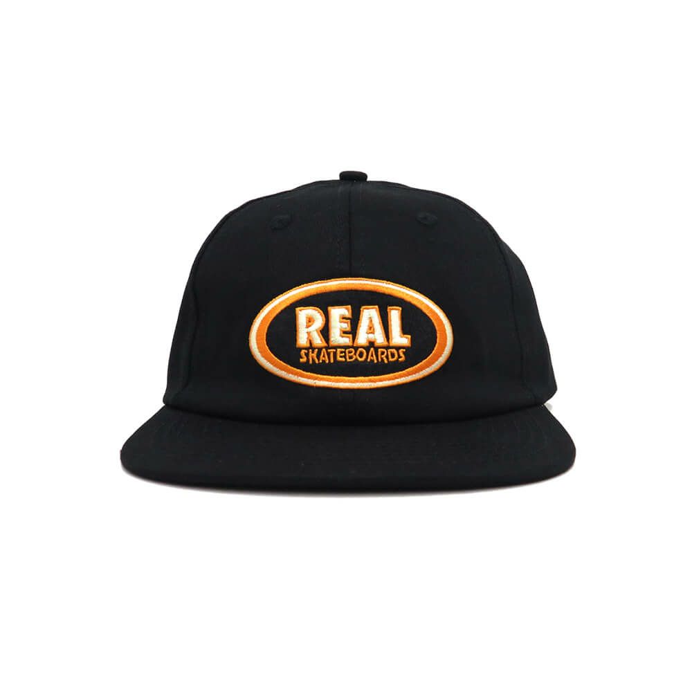 REAL CAP リアル キャップ OVAL EMB STRAPBACK BLACK/CREAM/ORANGE スケートボード スケボー 1
