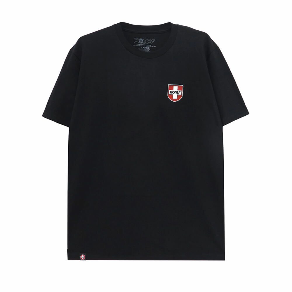 BONES T-SHIRT ボーンズ Tシャツ SWISS SHIELD BLACK スケートボード スケボー 