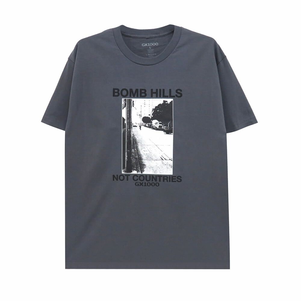 GX1000 T-SHIRT ジーエックス1000 Tシャツ BOMB HILLS NOT COUNTRIES CHARCOAL スケートボード スケボー 