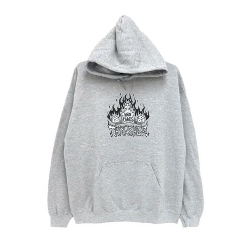 THRASHER HOOD スラッシャー パーカー WHO CARES BY NECKFACE GREY（US企画） スケートボード スケボー 