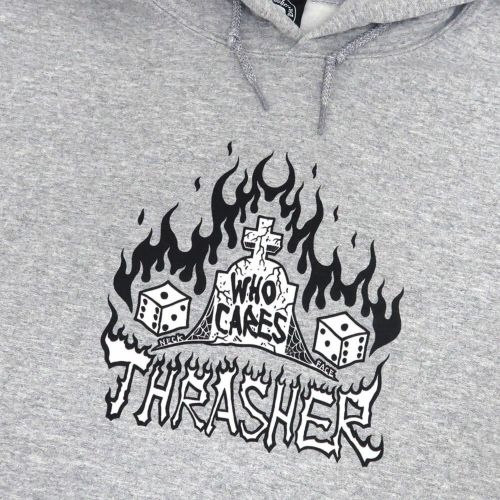 THRASHER HOOD スラッシャー パーカー WHO CARES BY NECKFACE GREY（US企画） スケートボード スケボー 1
