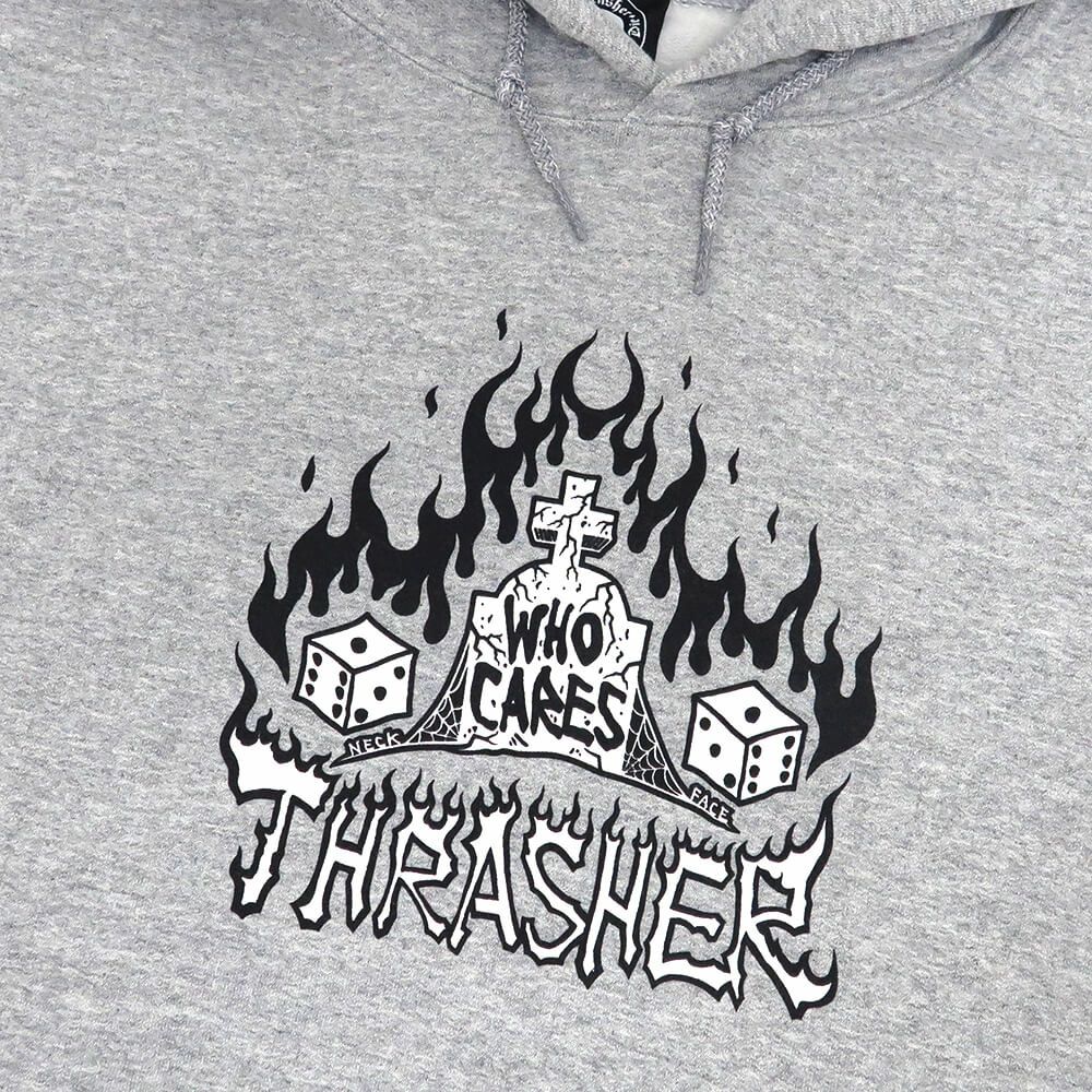 THRASHER HOOD スラッシャー パーカー WHO CARES BY NECKFACE GREY（US企画） スケートボード スケボー 1