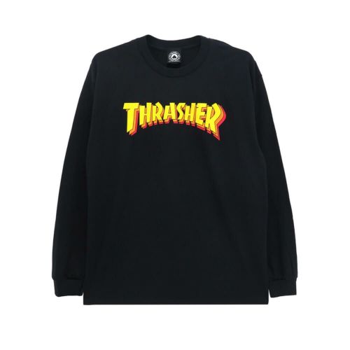 THRASHER LONG SLEEVE スラッシャー ロングスリーブTシャツ STACKED BLACK（US企画） スケートボード スケボー 