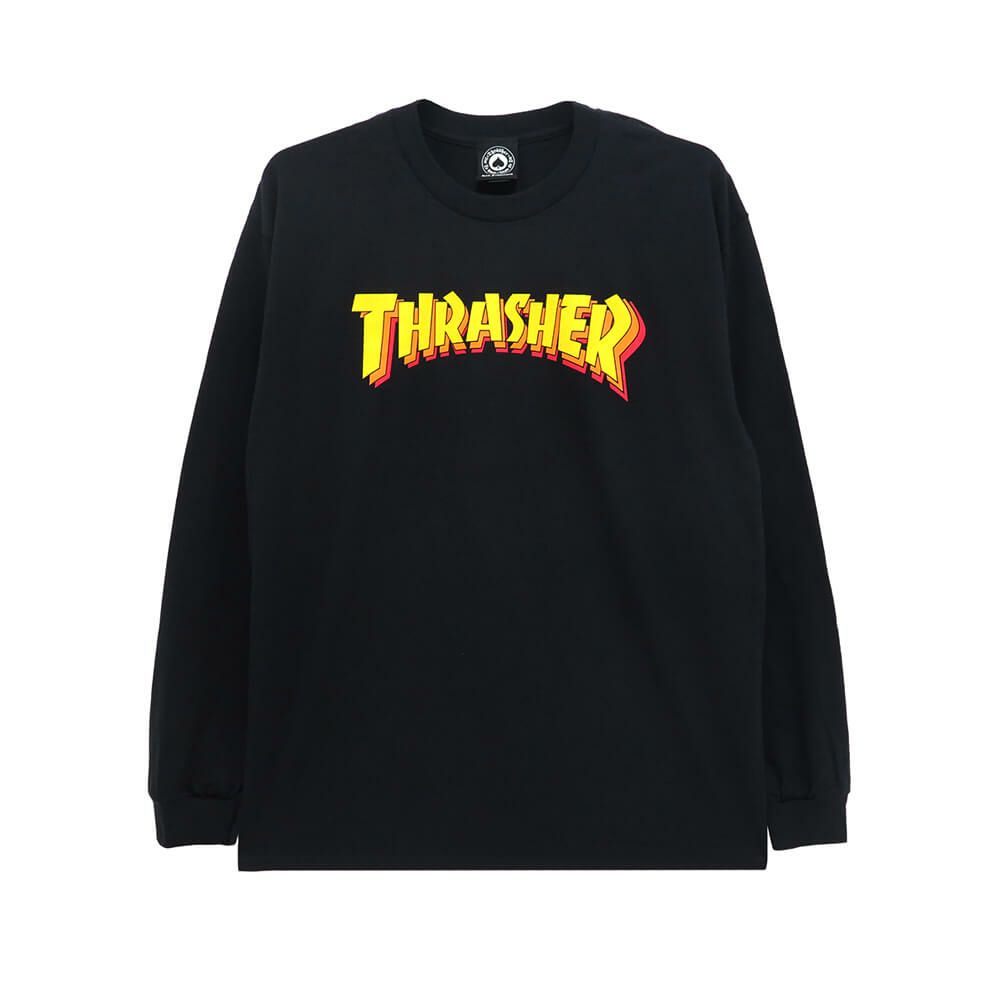 THRASHER LONG SLEEVE スラッシャー ロングスリーブTシャツ STACKED BLACK（US企画） スケートボード スケボー 