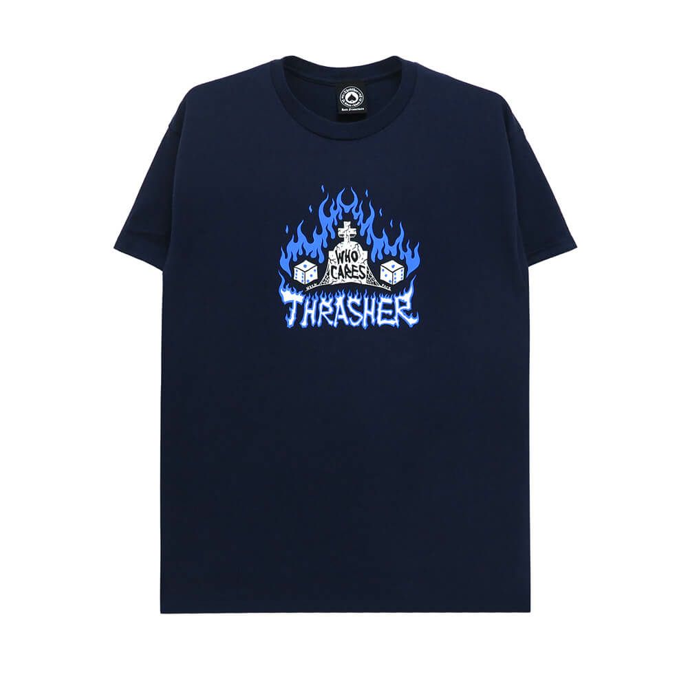 THRASHER T-SHIRT スラッシャー Tシャツ WHO CARES BY NECKFACE NAVY（US企画） スケートボード スケボー 