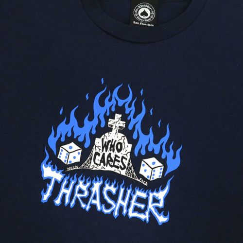 THRASHER T-SHIRT スラッシャー Tシャツ WHO CARES BY NECKFACE NAVY（US企画） スケートボード スケボー 1