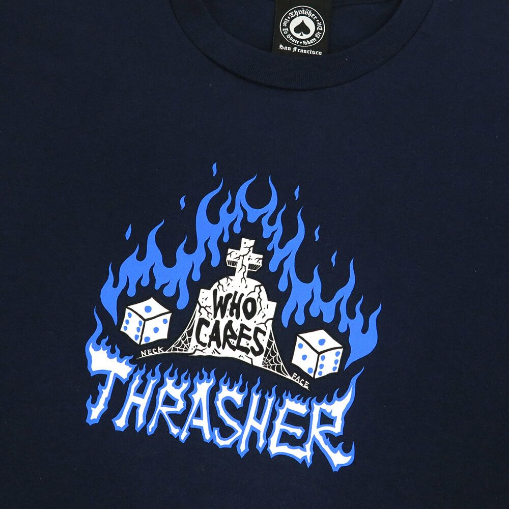 THRASHER T-SHIRT スラッシャー Tシャツ WHO CARES BY NECKFACE NAVY（US企画） スケートボード スケボー 1