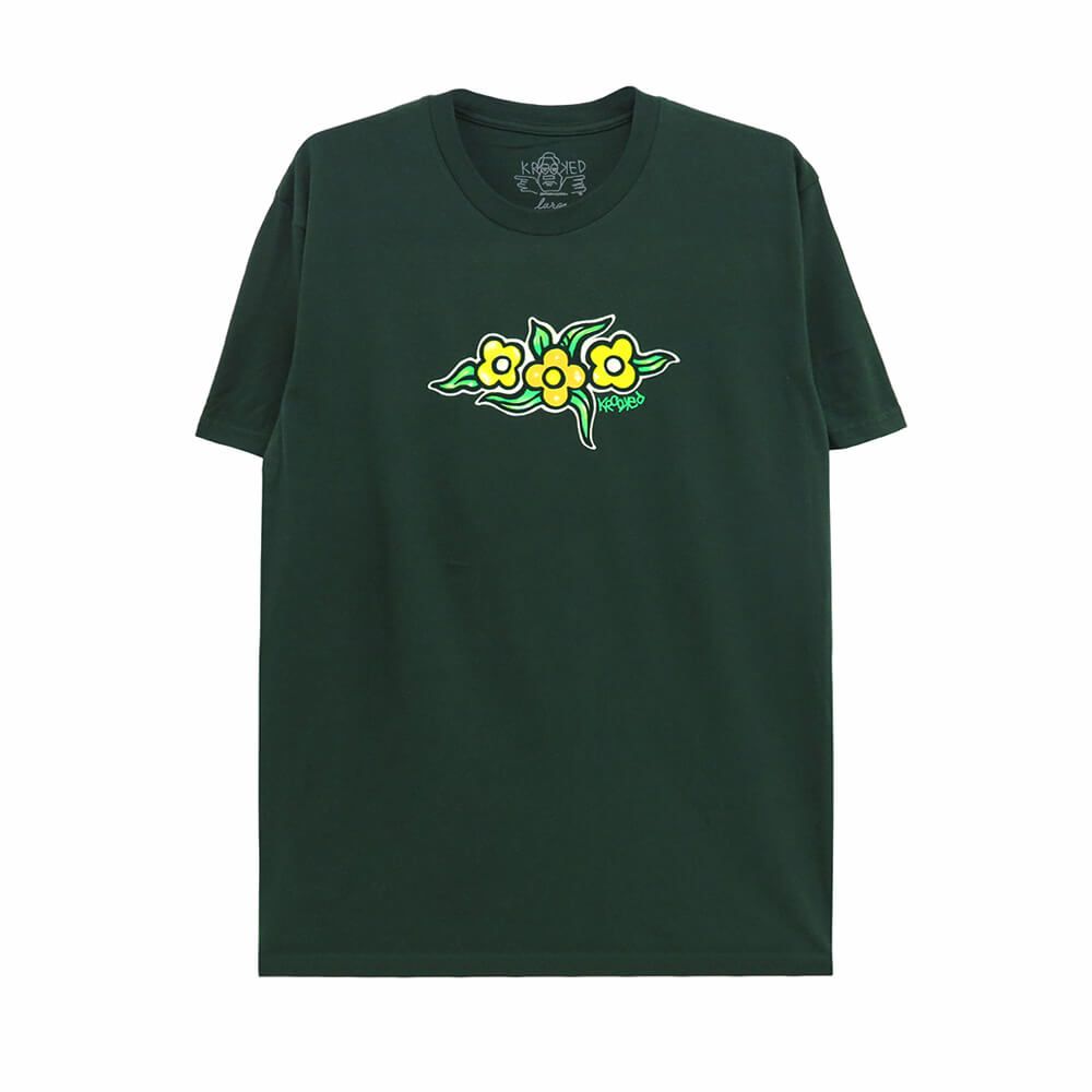 KROOKED T-SHIRT クルキッド Tシャツ FLOWERS FOREST GREEN スケートボード スケボー 