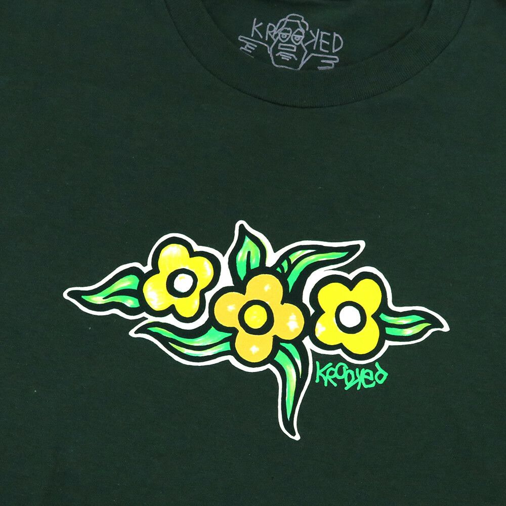 KROOKED T-SHIRT クルキッド Tシャツ FLOWERS FOREST GREEN スケートボード スケボー 1