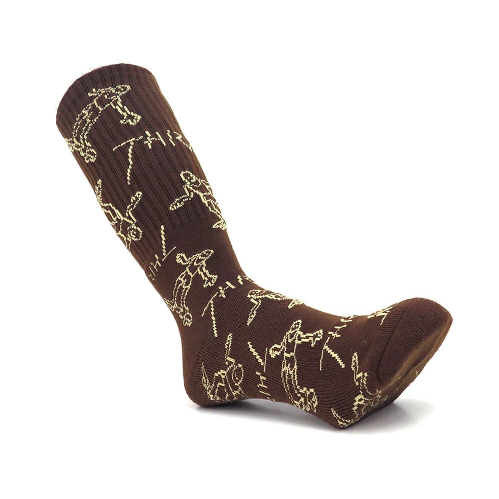 THRASHER SOCKS スラッシャー ソックス 靴下 GONZ LOGO BROWN/TAN（US企画） スケートボード スケボー 