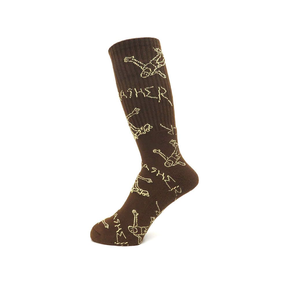 THRASHER SOCKS スラッシャー ソックス 靴下 GONZ LOGO BROWN/TAN（US企画） スケートボード スケボー 1