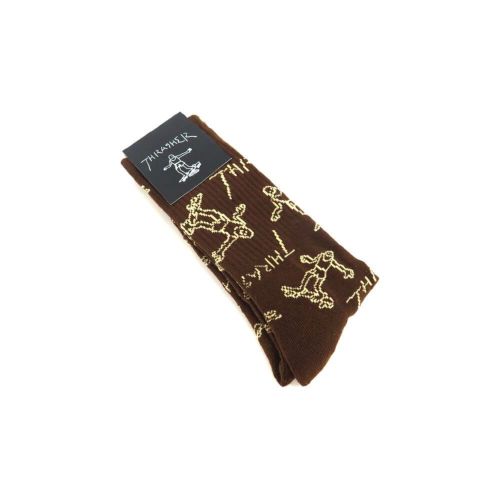 THRASHER SOCKS スラッシャー ソックス 靴下 GONZ LOGO BROWN/TAN（US企画） スケートボード スケボー 4