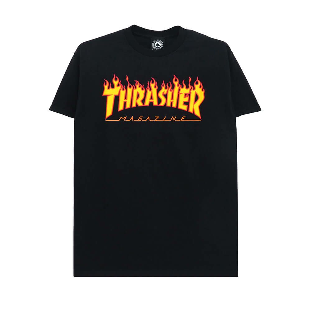 THRASHER T-SHIRT スラッシャー Tシャツ FLAME BLACK（US企画） スケートボード スケボー 