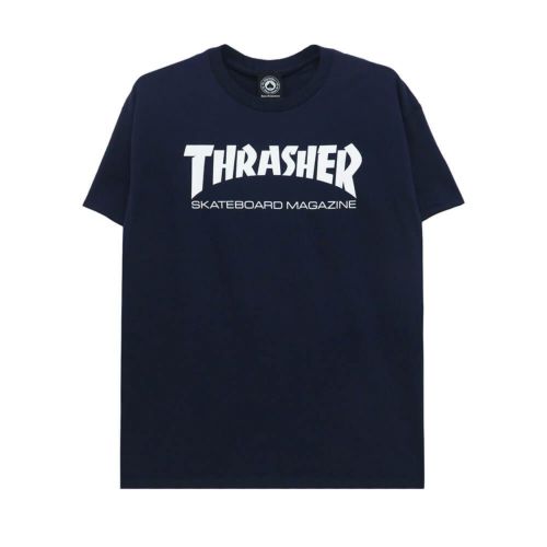 THRASHER T-SHIRT スラッシャー Tシャツ SKATEMAG LOGO WHITE NAVY（US企画） スケートボード スケボー 