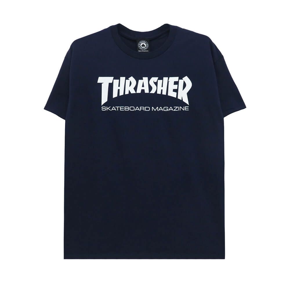 THRASHER T-SHIRT スラッシャー Tシャツ SKATEMAG LOGO WHITE NAVY（US企画） スケートボード スケボー 