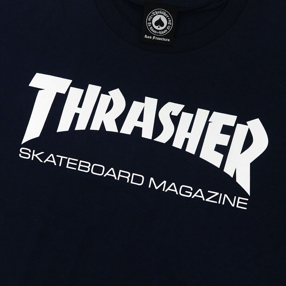 THRASHER T-SHIRT スラッシャー Tシャツ SKATEMAG LOGO WHITE NAVY（US企画） スケートボード スケボー 1