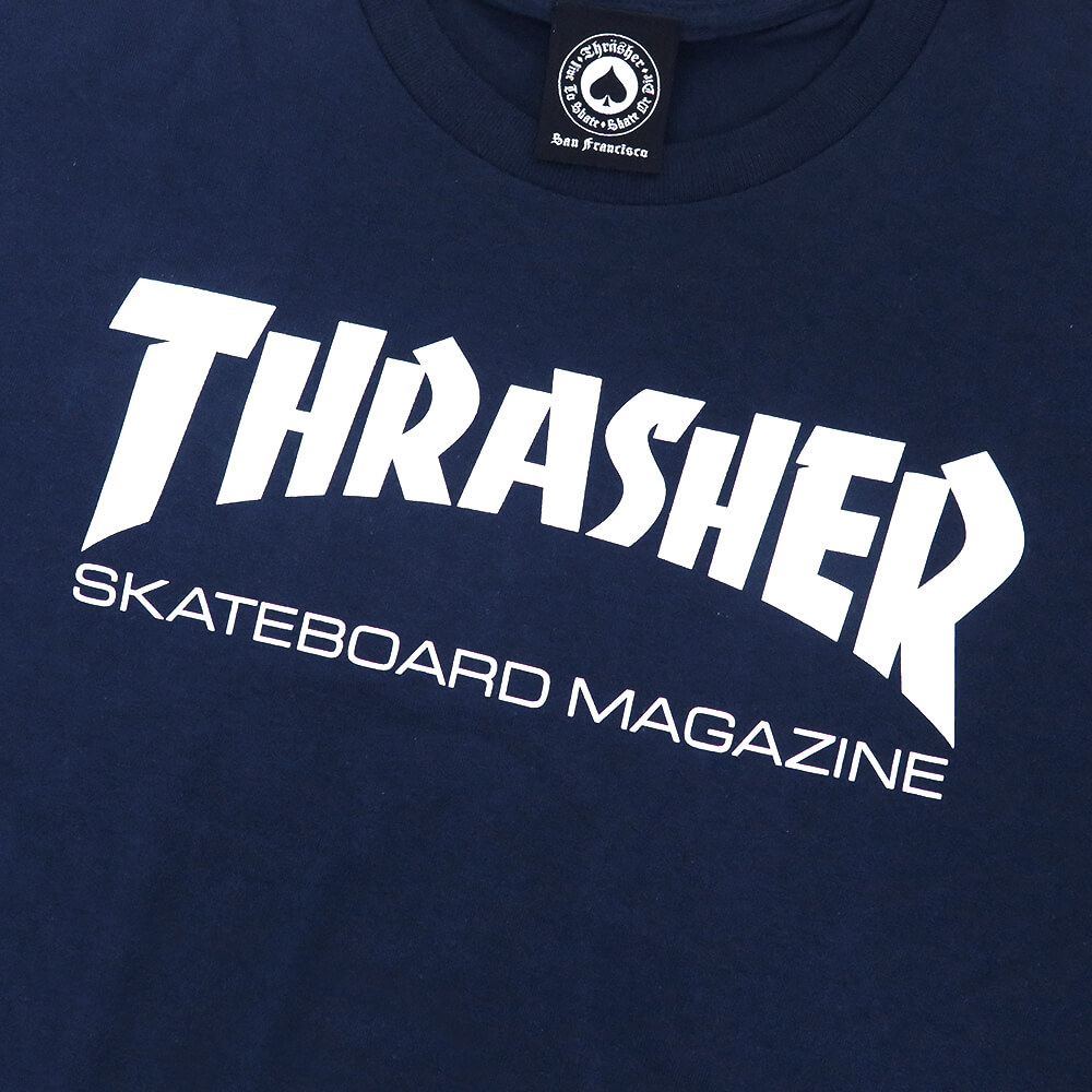 THRASHER T-SHIRT スラッシャー Tシャツ SKATEMAG LOGO WHITE NAVY（US企画） スケートボード スケボー 1