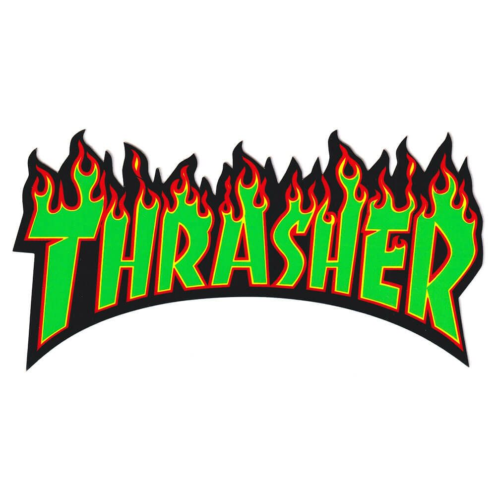 THRASHER STICKER スラッシャー ステッカー FLAME LARGE GREEN/BLACK（US企画） スケートボード スケボー