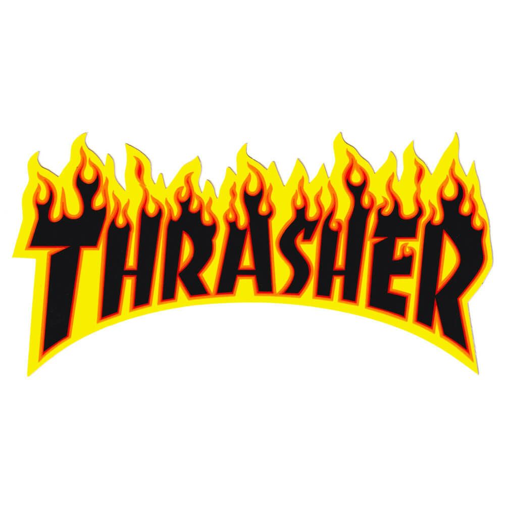 THRASHER STICKER スラッシャー ステッカー FLAME LARGE BLACK/YELLOW（US企画） スケートボード スケボー