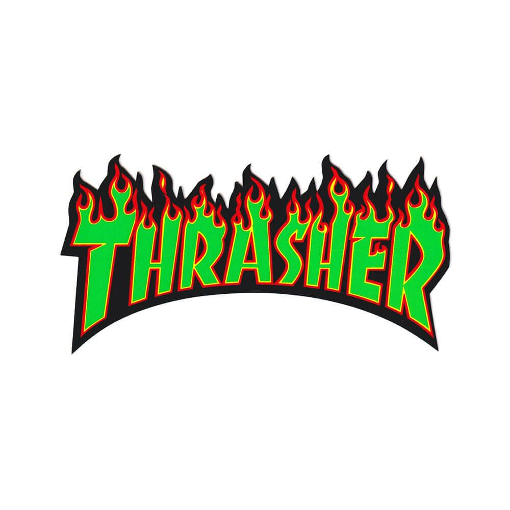 THRASHER STICKER スラッシャー ステッカー FLAME MEDIUM GREEN/BLACK（US企画） スケートボード スケボー