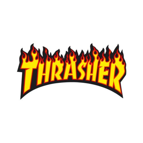 THRASHER STICKER スラッシャー ステッカー FLAME MEDIUM YELLOW/BLACK（US企画） スケートボード スケボー