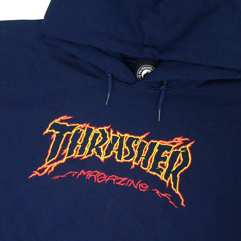 THRASHER HOOD スラッシャー パーカー CRACED BY EXTEENAGER NAVY（US企画） スケートボード スケボー 1