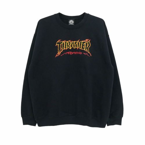 THRASHER CREW SWEAT スラッシャー トレーナー CRACKED BY EXTEENAGER BLACK（US企画） スケートボード スケボー 