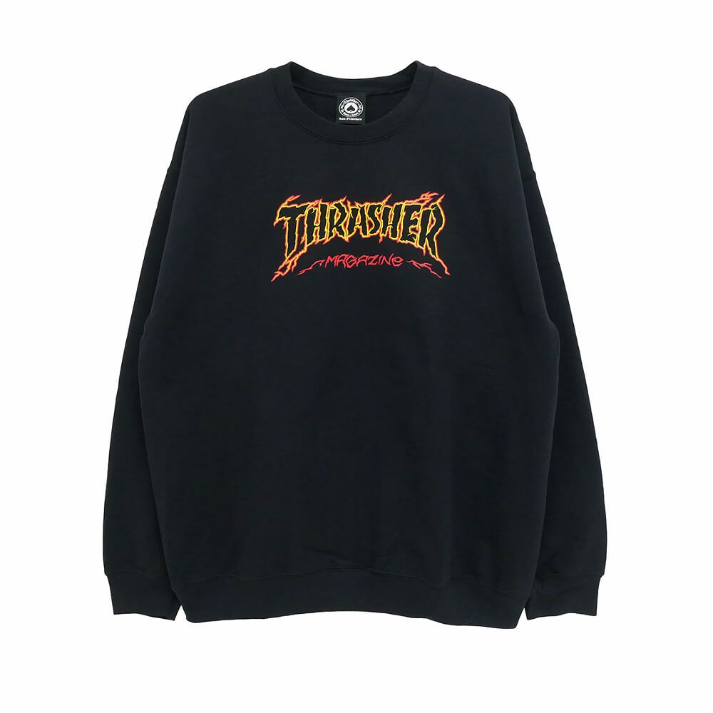 THRASHER CREW SWEAT スラッシャー トレーナー CRACKED BY EXTEENAGER BLACK（US企画） スケートボード スケボー 