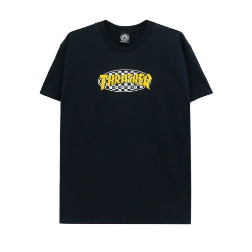 THRASHER T-SHIRT スラッシャー Tシャツ CHECKERED OVAL BLACK（US企画） スケートボード スケボー 