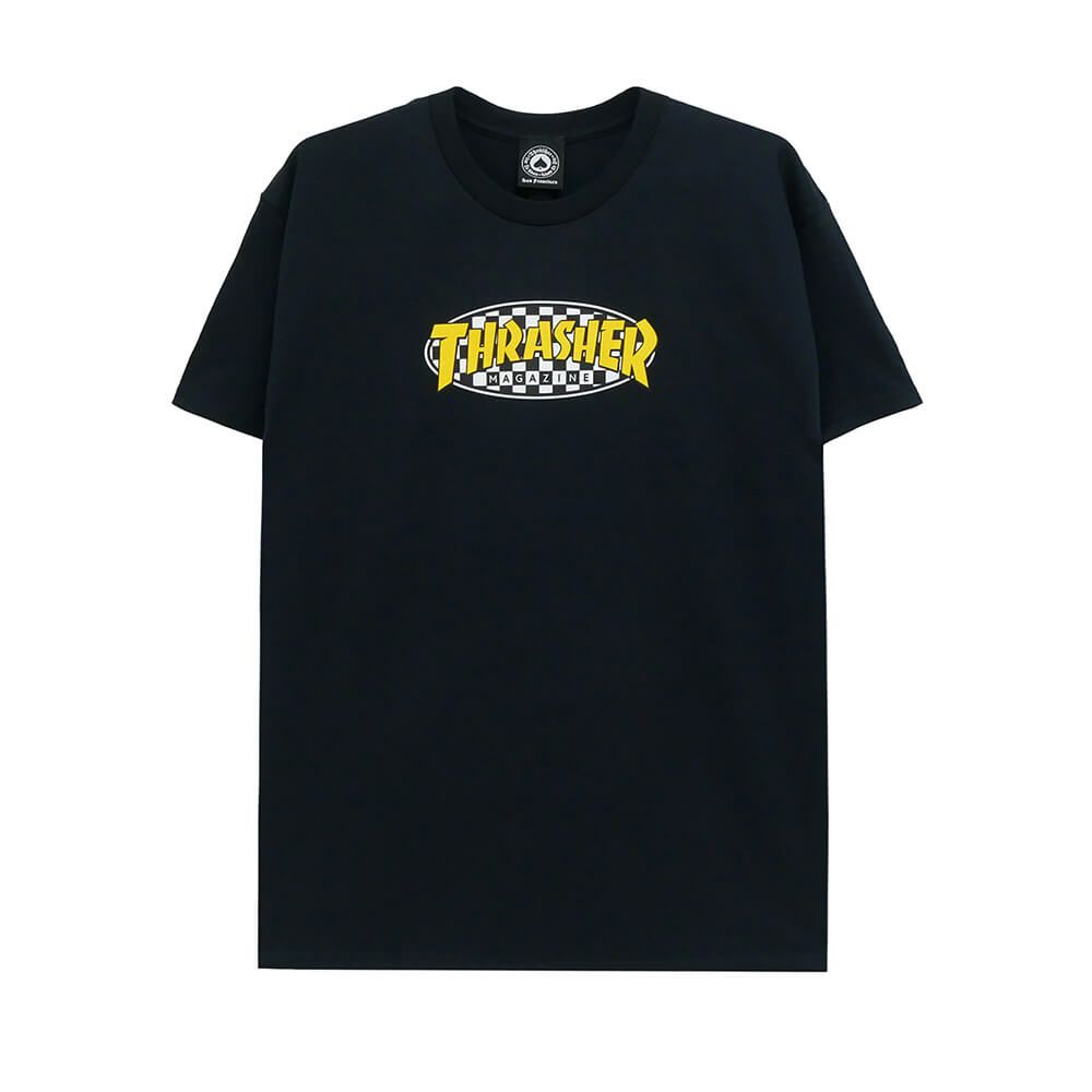 THRASHER T-SHIRT スラッシャー Tシャツ CHECKERED OVAL BLACK（US企画） スケートボード スケボー 